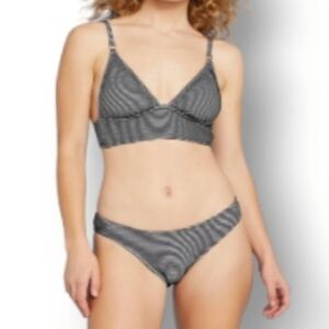 Shade & Shore Textured Longline Triangle Bikini Set in Black and White Size M